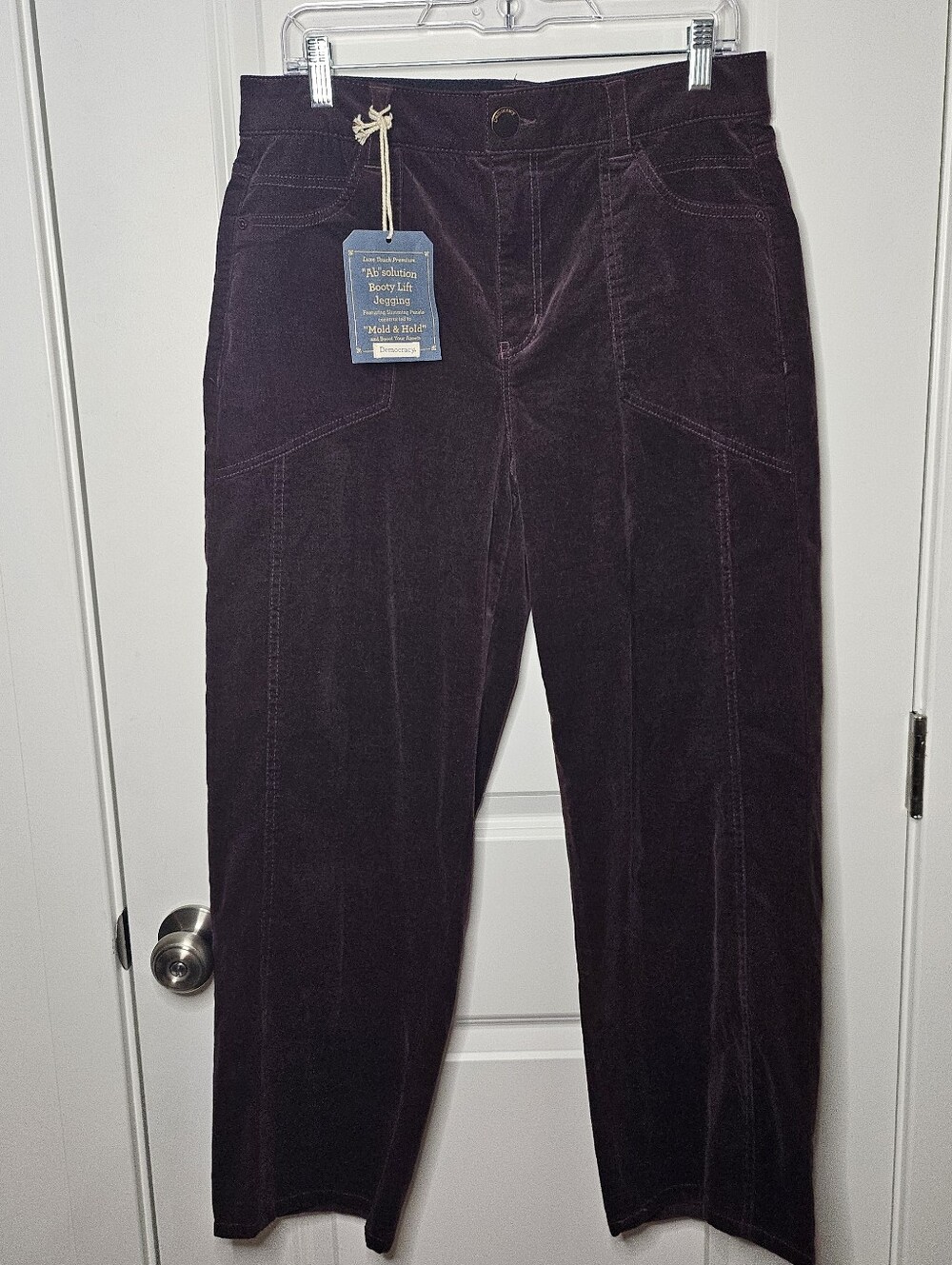 Democracy AbSolution Burgundy Wine Velvet Corduroy Pants 10 Relaxed Fit Stretch - Picture 2 of 13